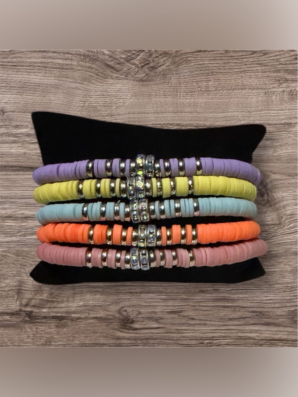 Heishi Beaded Bracelets with Rhinestone Accents Stretchy Stackable Bracelets